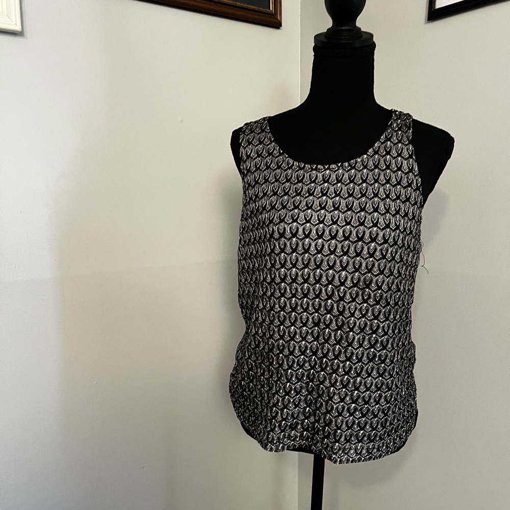 Chico’s black and silver top with black liner.